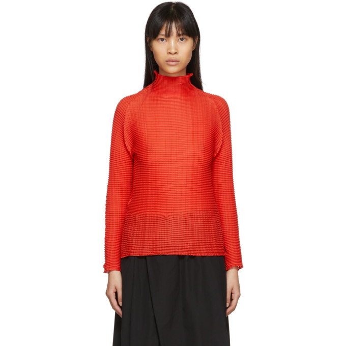 Issey Miyake Red Wooly Pleats Turtleneck In 24 Red