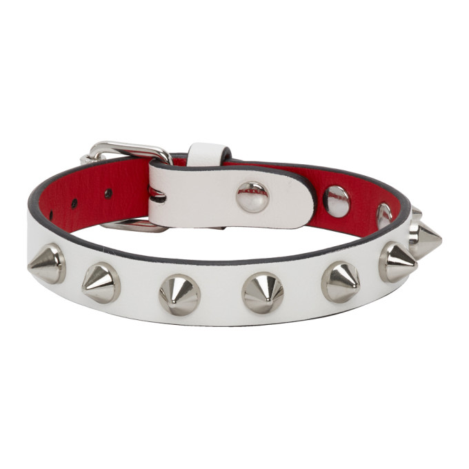 Christian Louboutin Loubilink Studded Metallic Leather Bracelet In W167 Snow/s