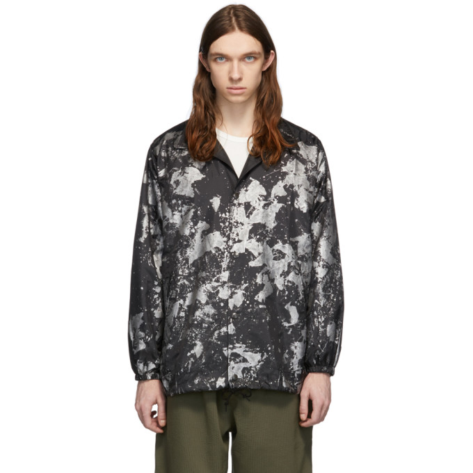 Needles Black And Silver Reflective Paint Coach Jacket In Blk/scat 