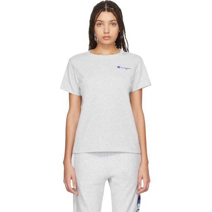 CHAMPION CHAMPION REVERSE WEAVE GREY SMALL SCRIPT T-SHIRT