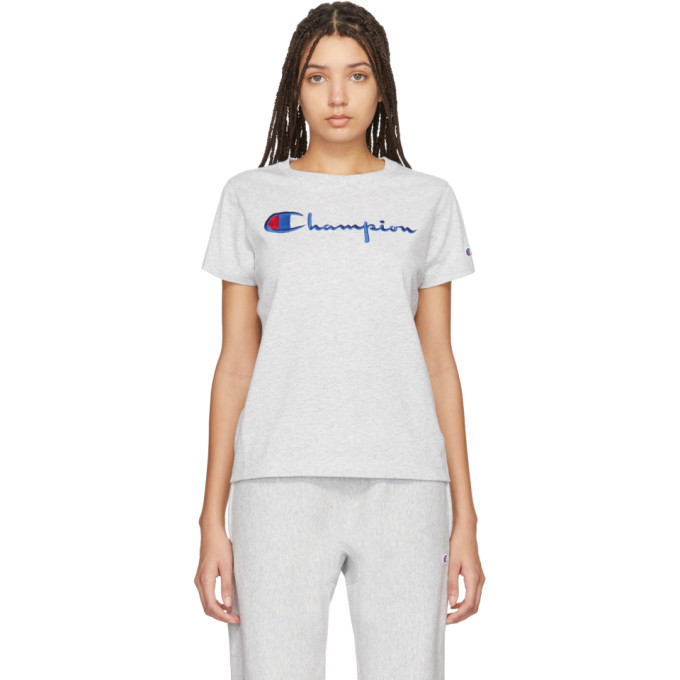 CHAMPION CHAMPION REVERSE WEAVE GREY BIG SCRIPT T-SHIRT