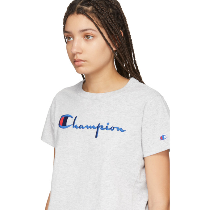 CHAMPION CHAMPION REVERSE WEAVE GREY BIG SCRIPT T-SHIRT
