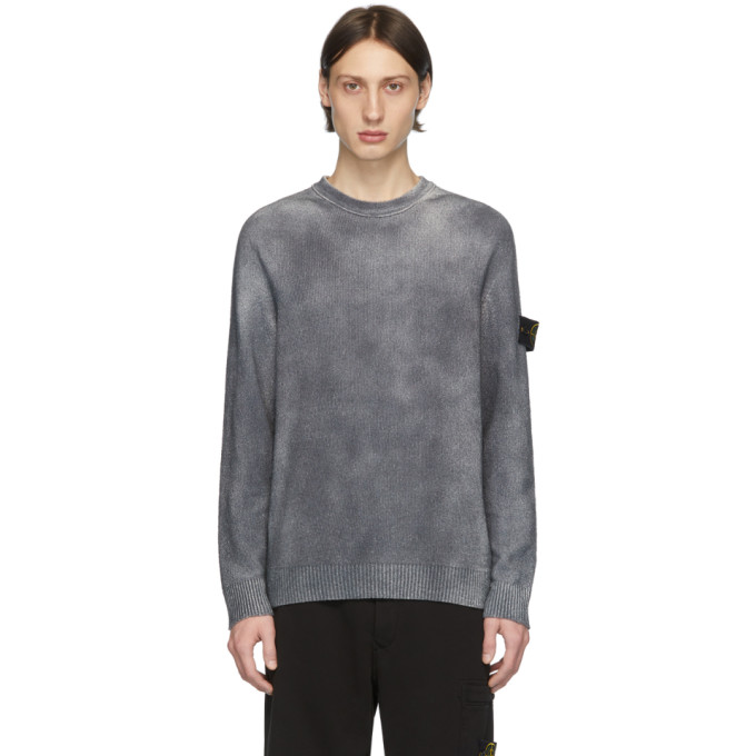 STONE ISLAND STONE ISLAND GREY HAND-DYED KNIT SWEATER