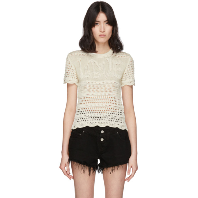 Amiri Love Intarsia Knit Crochet Top In Neutrals