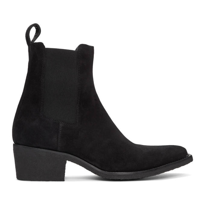 black leather pointed toe chelsea boot