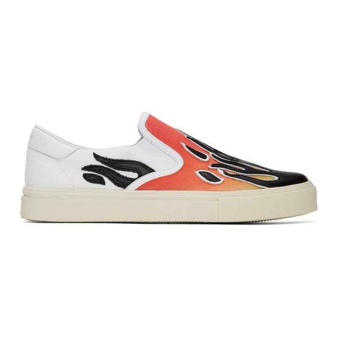 AMIRI White & Red Flame Slip-On Sneakers
