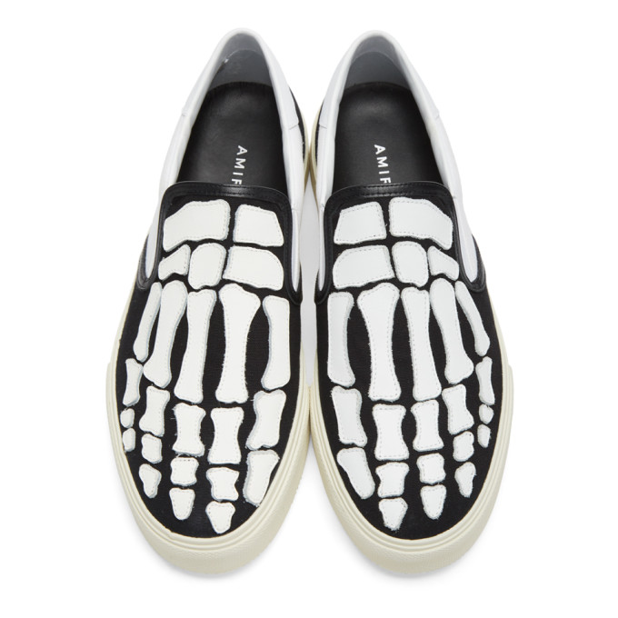 AMIRI AMIRI BLACK AND WHITE SKELETON TOE SLIP-ON SNEAKERS