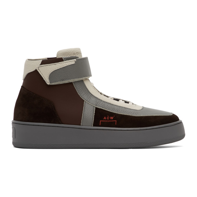 A-COLD-WALL* BROWN & GREY LEATHER HIGH-TOP SNEAKERS