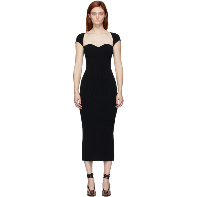 Click to view more detailed imagery on our partner's website Khaite Allegra Sweetheart-neckline Rib-knitted Dress In 200 Black