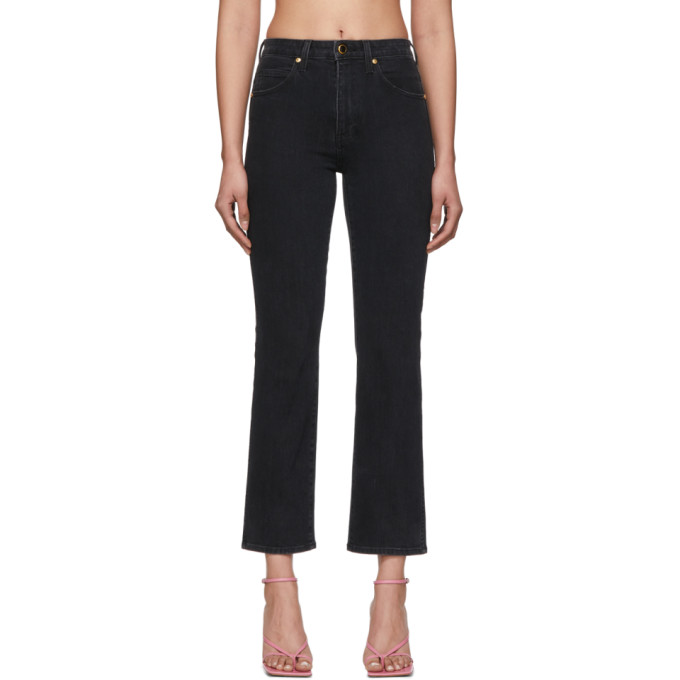 Click to view more detailed imagery on our partner's website Khaite Raquel Patch Pocket Cropped Flare Jeans In 036 Black