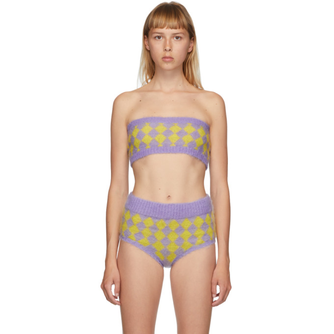 ASHLEY WILLIAMS ASHLEY WILLIAMS PURPLE AND YELLOW MOHAIR DIAMOND BRA