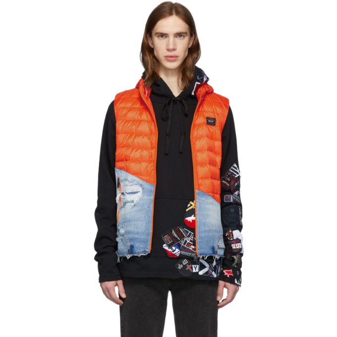 Greg Lauren Orange And Blue Paul And Shark Edition 50/50 Vest In Orange/deni