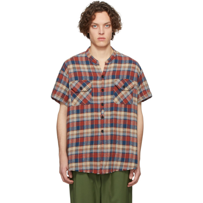 GREG LAUREN GREG LAUREN RED AND BLUE CLASSIC STUDIO COWBOY SHORT SLEEVE SHIRT