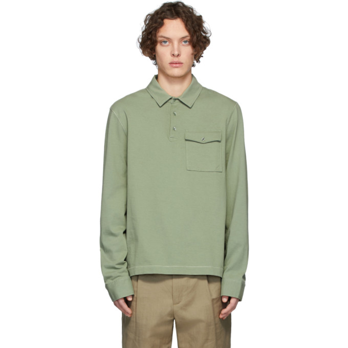 JOSEPH JOSEPH GREEN HEAVY JERSEY LONG SLEEVE POLO