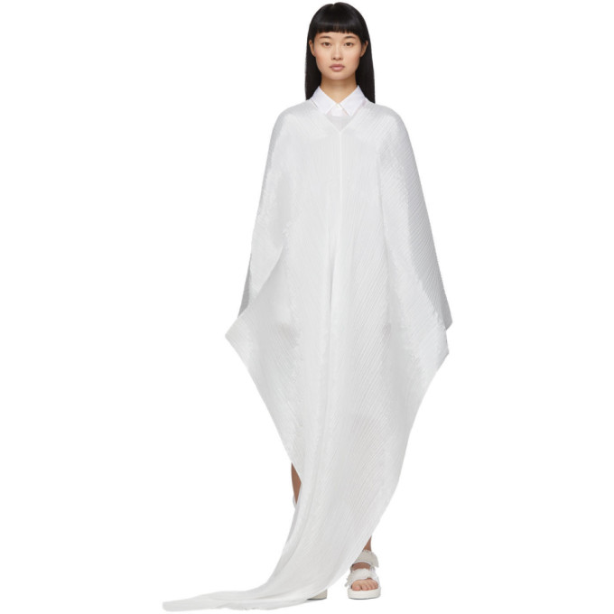 Issey Miyake Pleats Please  White Basic Madame-t Shawl In 01 White