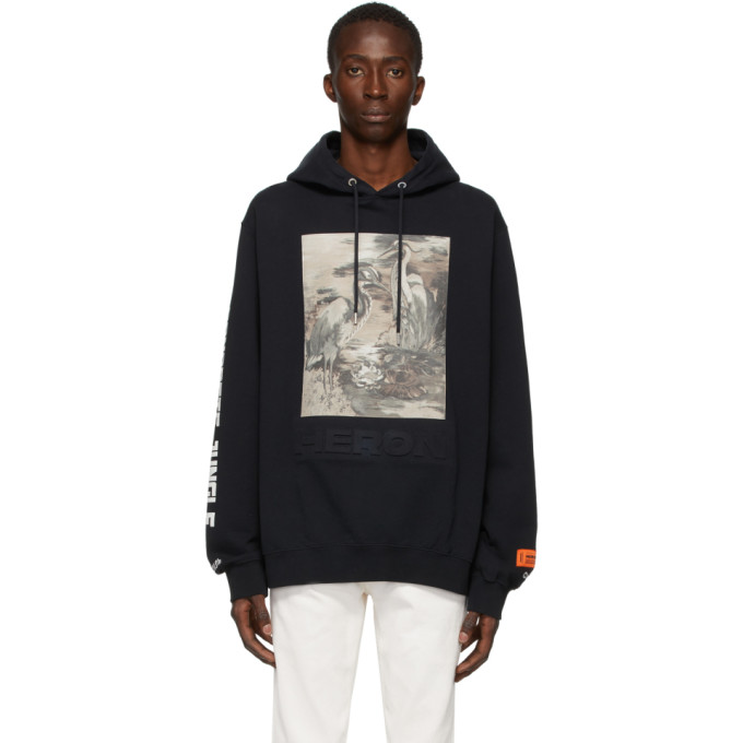 HERON PRESTON BLACK HERON BIRDS RIBS HOODIE