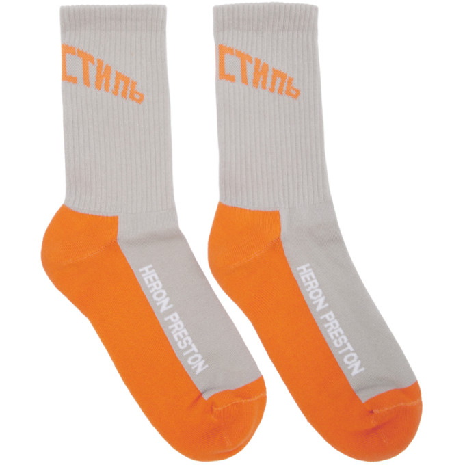 HERON PRESTON Grey & Orange Logo Socks