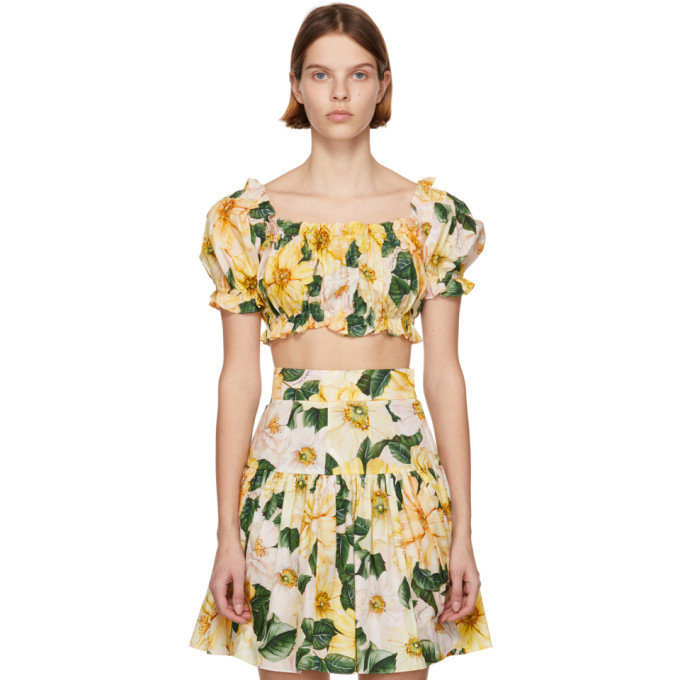 Dolce and Gabbana Yellow Camellia Print Crop Blouse