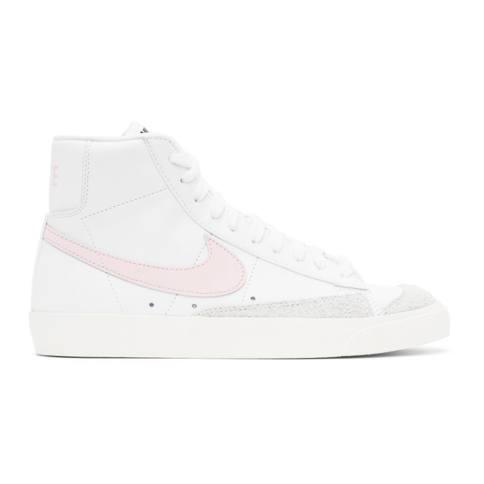 Nike White and Pink Blazer Mid 77 Vintage High Sneakers