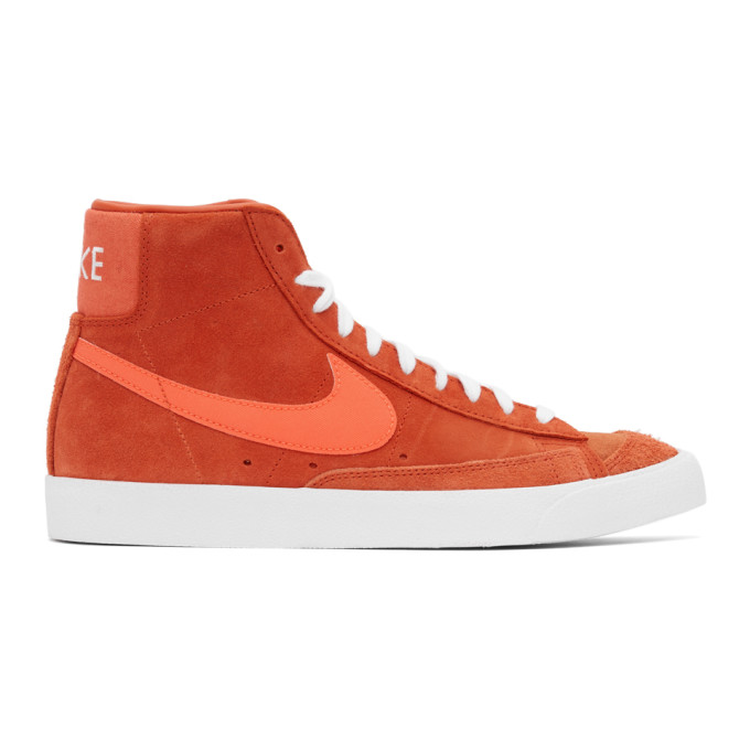 Nike Orange and White Suede Blazer Mid 77 Sneakers
