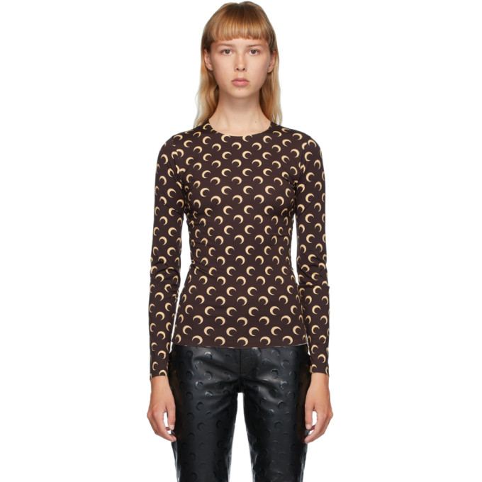 Marine Serre Brown and Beige Moon Allover Long Sleeve T-Shirt