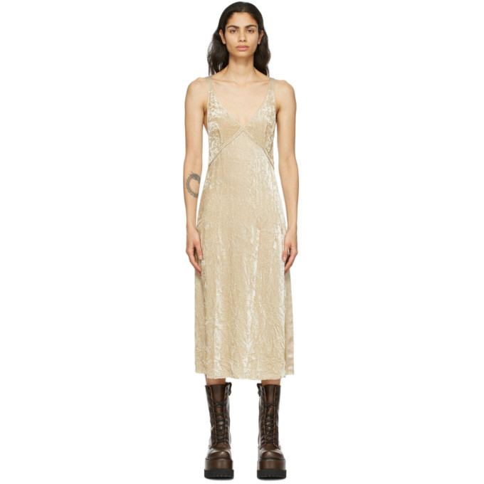 R13 Beige Velvet Side Stripe Slip Dress