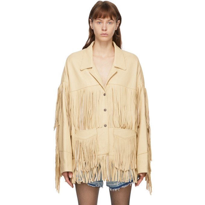 R13 R13 Off-White Deerskin Fringe Jacket