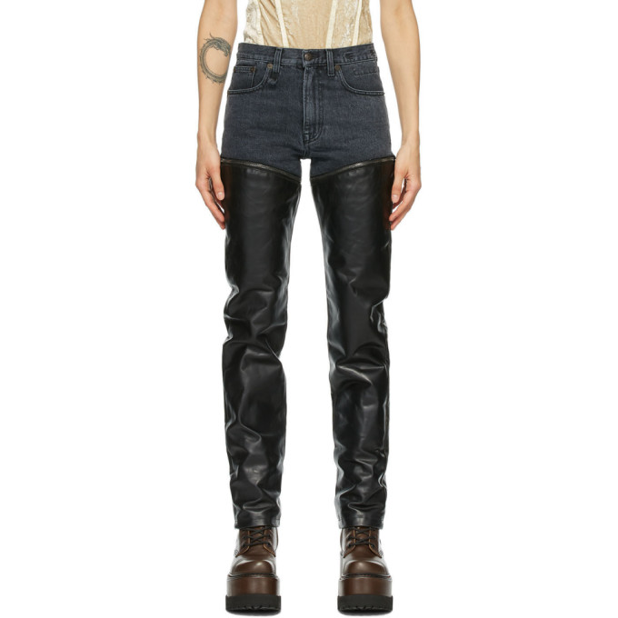 R13 Black Leather Zip Off Axl Slim Pants