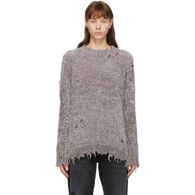 R13 Grey Chenille Distressed Sweater