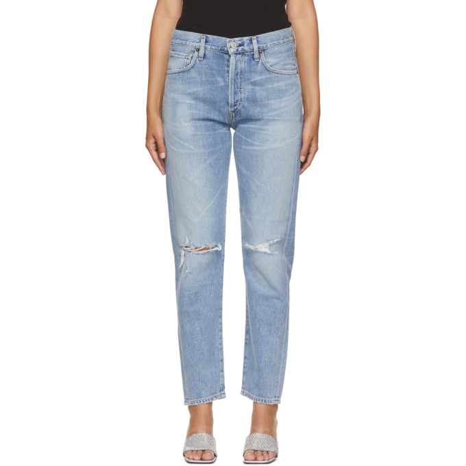 Citizens Of Humanity Blue Liya High Rise Distressed Classic Fit Jeans 30f