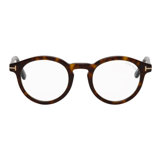 Tom Ford Tortoiseshell Blue Block Round Glasses