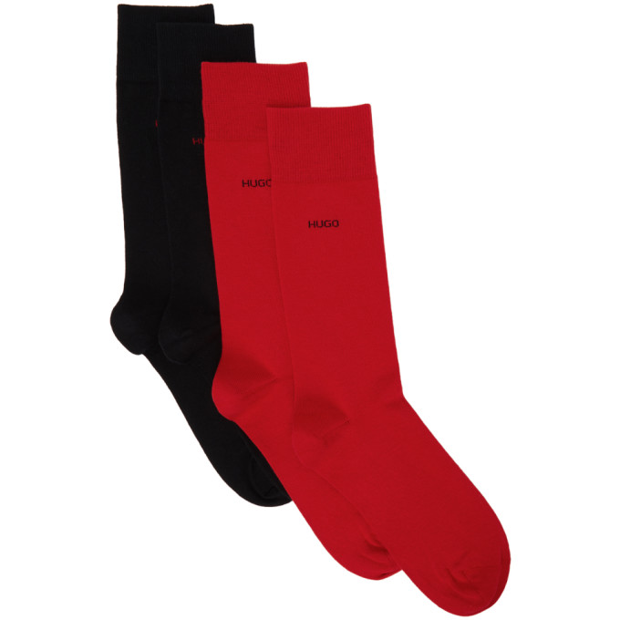 Hugo Two Pack Black and Red Logo Socks 202084M22020201