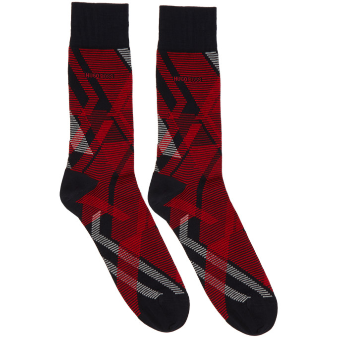 HUGO BOSS BOSS TWO-PACK NAVY AND RED CREW SOCKS