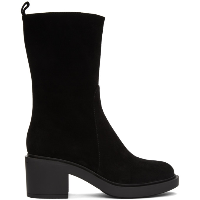 Gianvito Rossi Black Suede Slip-On Mid-Calf Boots