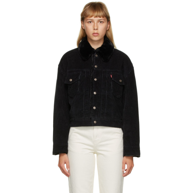 Levis Levis Black Corduroy and Faux-Fur Heritage Trucker Jacket