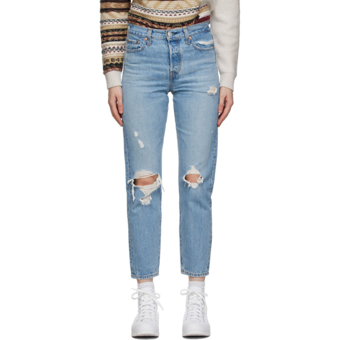 Levis Blue Distressed Wedgie Fit Ankle Jeans