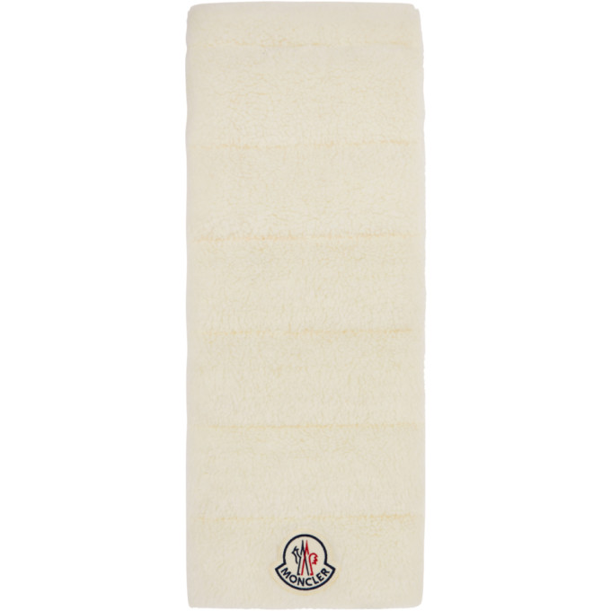 Moncler White Shearling Logo Scarf