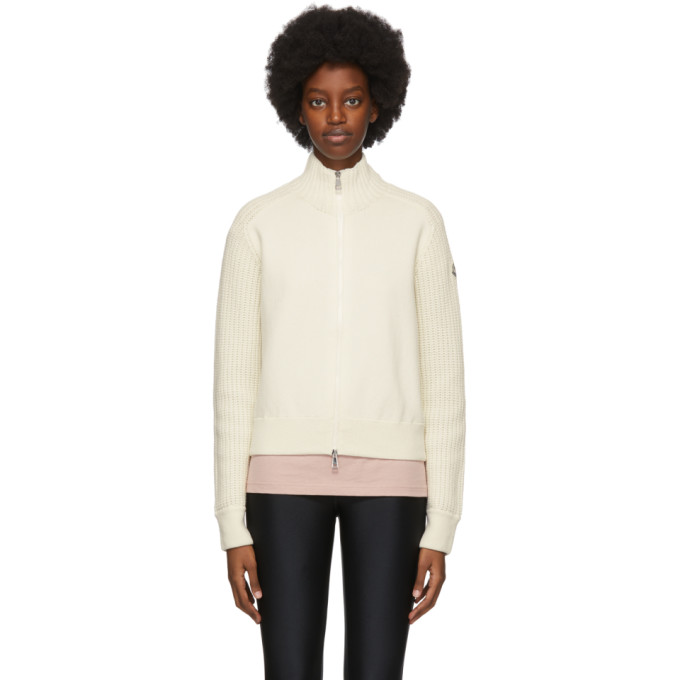 Moncler Off-White Knit Zip-Up Sweater