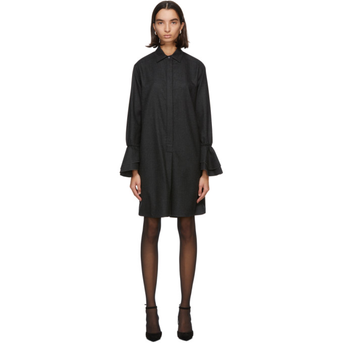 Click to view more detailed imagery on our partner's website Max Mara Maxmara Segovia Wool Flannel Dress In 001 Drkgry