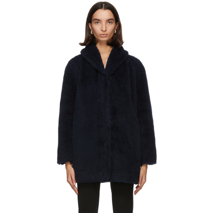 Max Mara ネイビー アルパカ and シルク Teddy コート