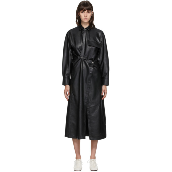 Markoo SSENSE Exclusive Black Faux-Leather Snap Front Dress