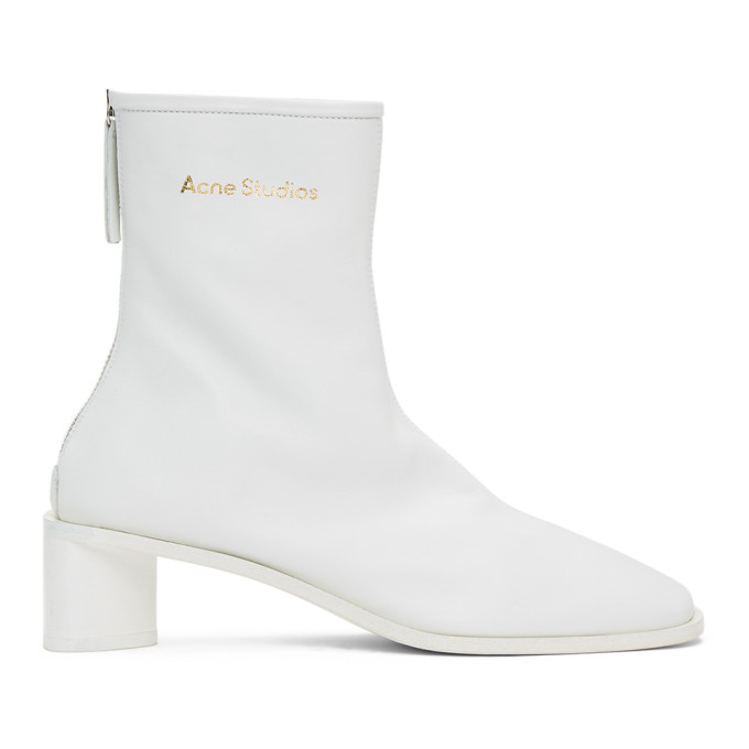 Acne Studios White Branded Heeled Boots