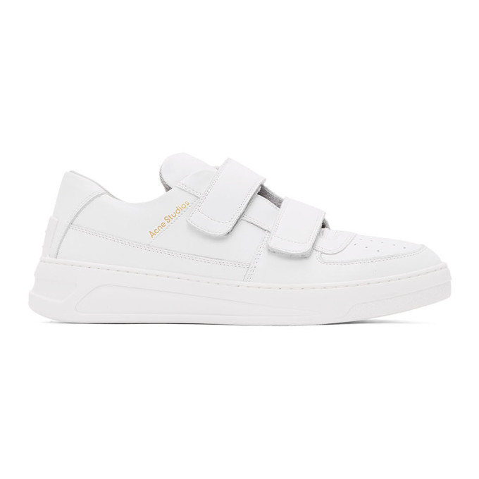 white leather velcro trainers