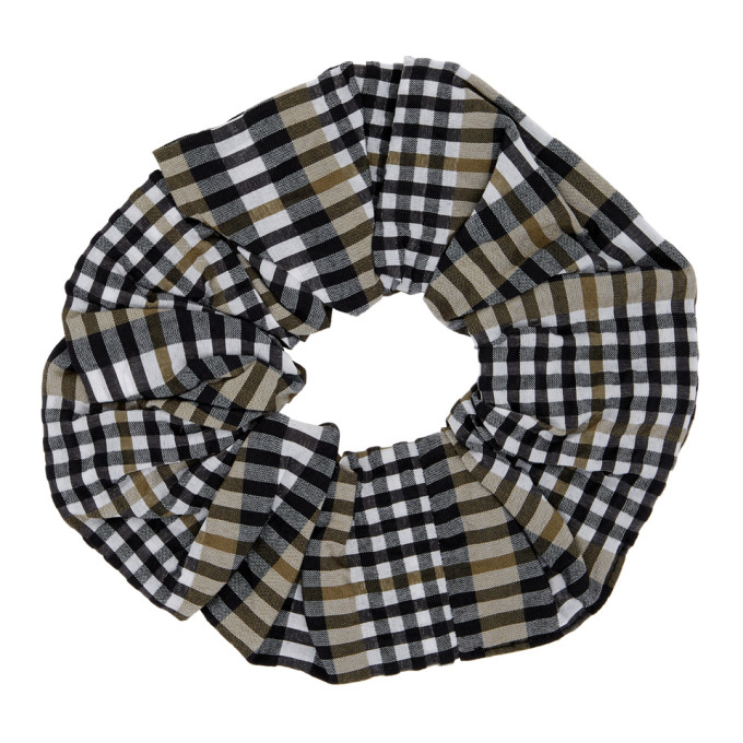 GANNI Black and Green Seersucker Check Scrunchie 202144F01810601