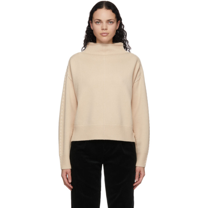 Helmut Lang Beige Wool and Cashmere Stitch Turtleneck