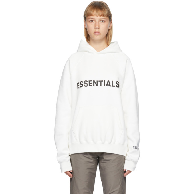 Essentials White Pullover Hoodie In