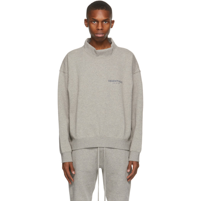 Essentials Grey Mock Neck Pullover Sweatshirt