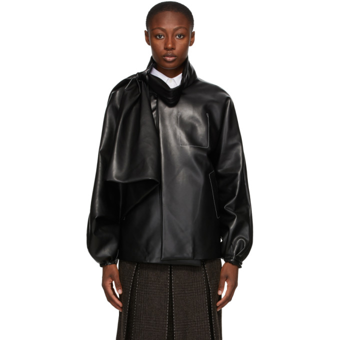 Maison Margiela Maison Margiela Black Faux-Leather Draped Jacket