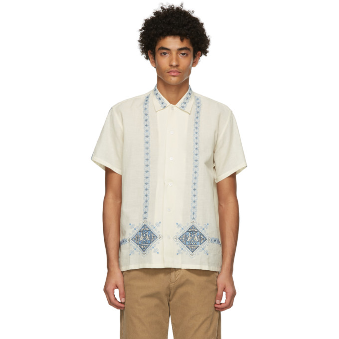 Bode Off-White Twin Bird Mosaic Short Sleeve Shirt