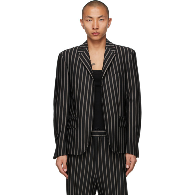 Random Identities Black and Grey Stripe Buttonless Blazer